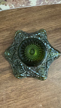 Vintage Olive Green Carnival Glass Star Candy Dish