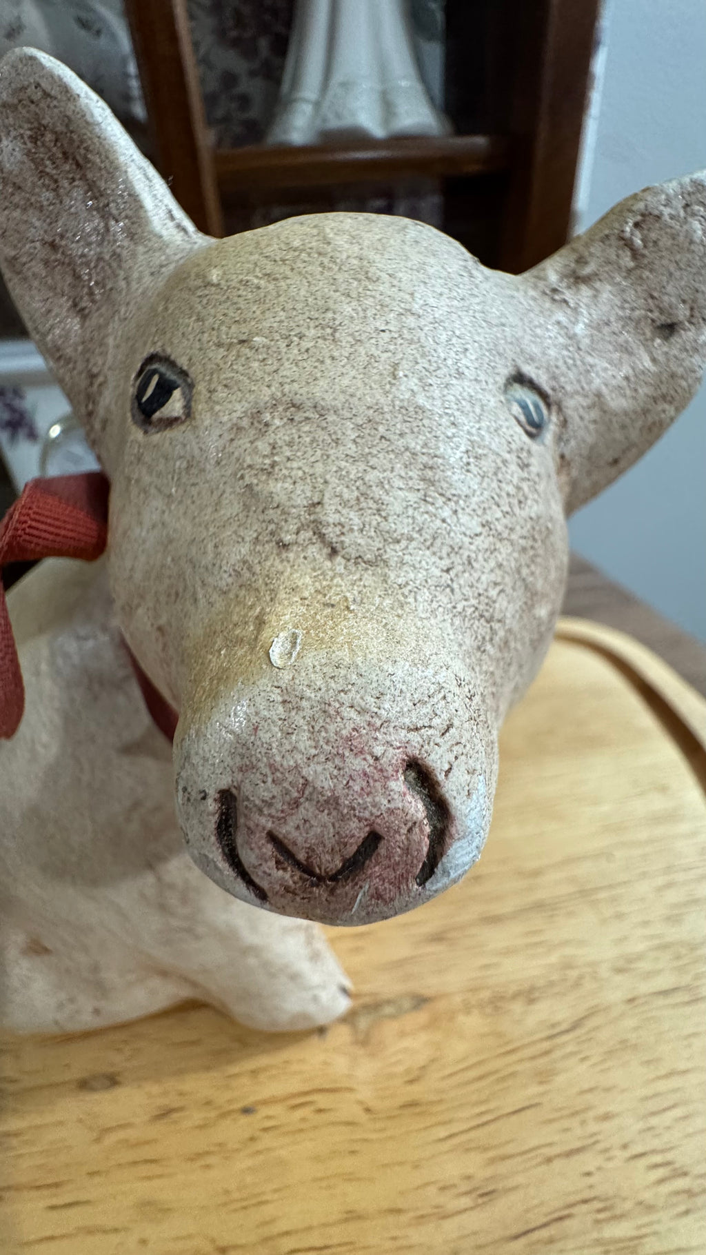 Rustic Sitting Pig Figurine with Red Heart & Bow