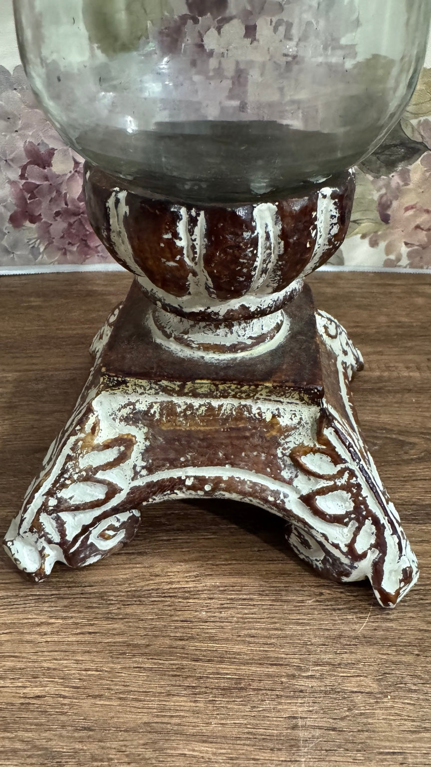 Southern Living at Home Distressed Hurricane Candle Holder / Glass Vase