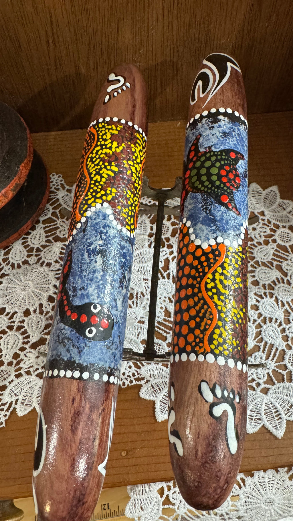 Painted Wooden Clapsticks Pair with Metal Display Stand – 8″