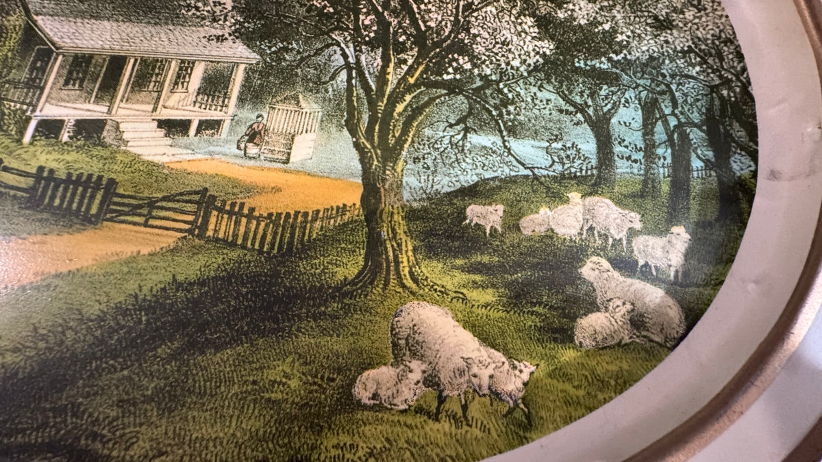 Vintage Sunshine Biscuits Tin – Currier & Ives Cottage Sheep Scene