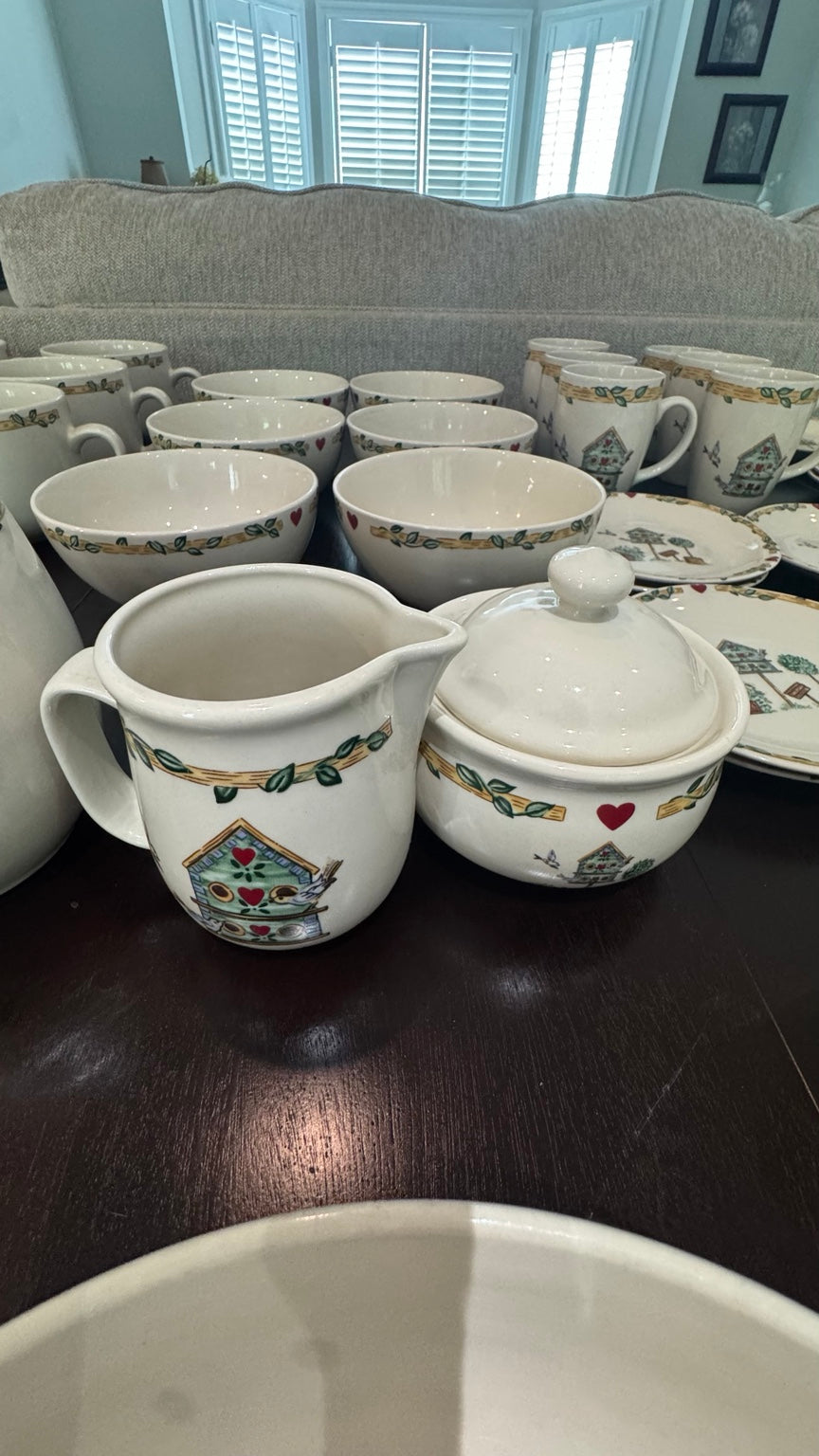 45 Pc Thomson Pottery Birdhouse Country Cottage Dinnerware Set