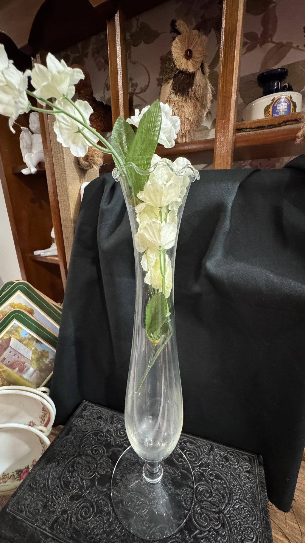 Tall Clear Glass Ruffled Bud Vase – 11”