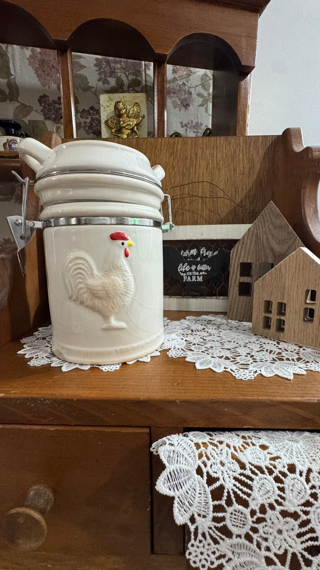 Boston Warehouse Double-Sided Rooster Canister – Farmhouse Décor –
