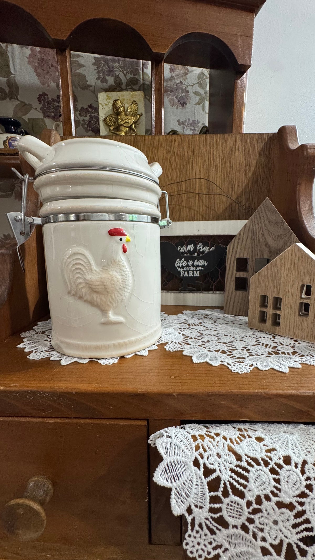 Boston Warehouse Double-Sided Rooster Canister – Farmhouse Décor –