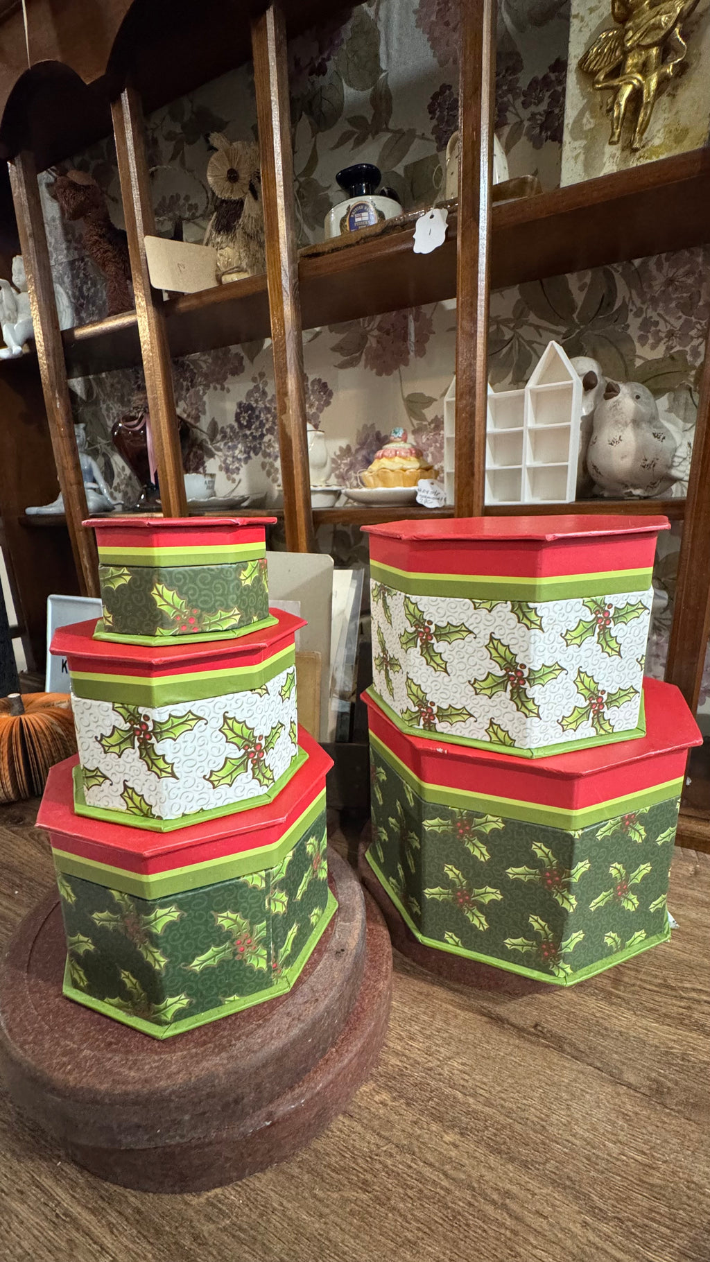 Set of 5 Christmas Holly Nesting Boxes with Lids