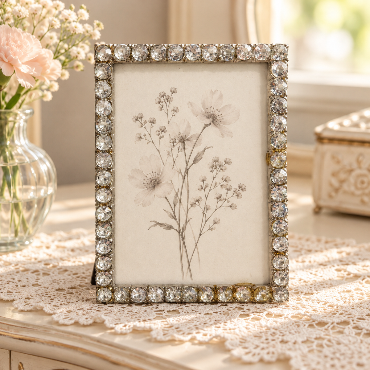 Title: Sparkling Rhinestone Tabletop Photo Frame – 3½″ × 5″