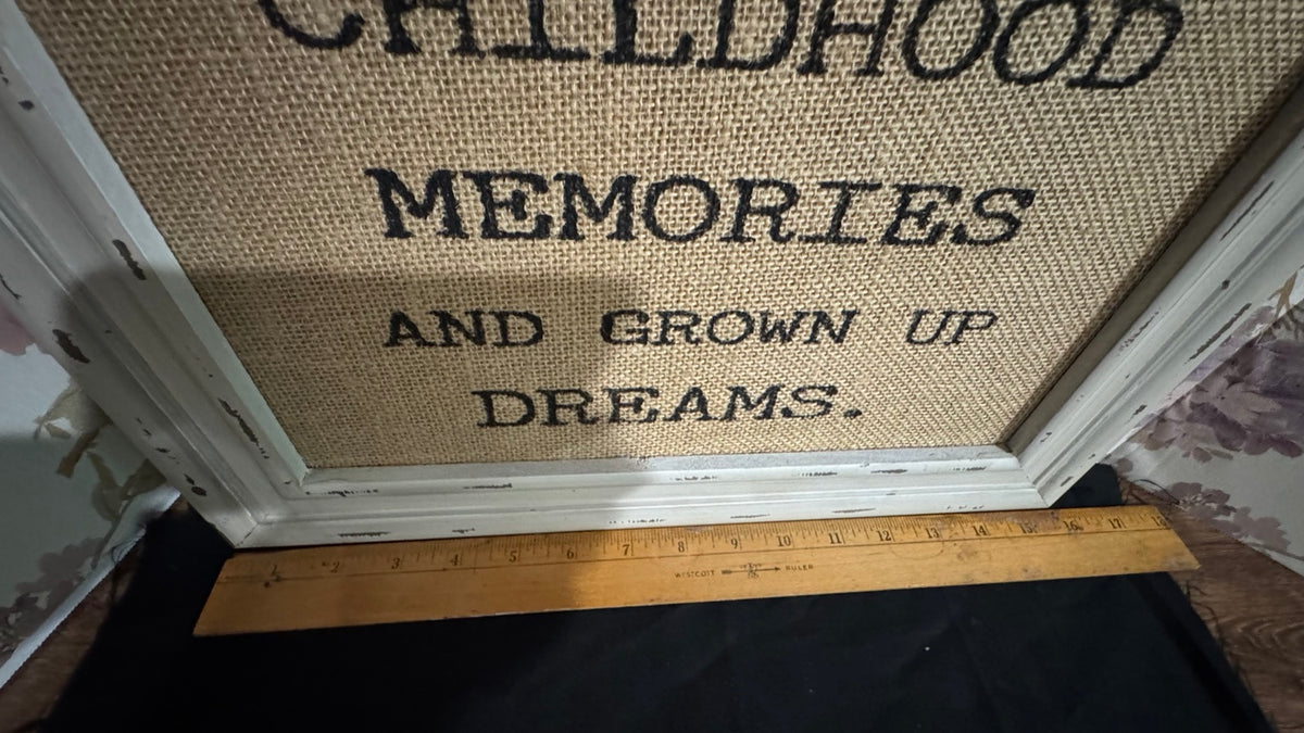 Rustic Farmhouse “A Sister Shares Childhood Memories” Framed Burlap Wall Sign