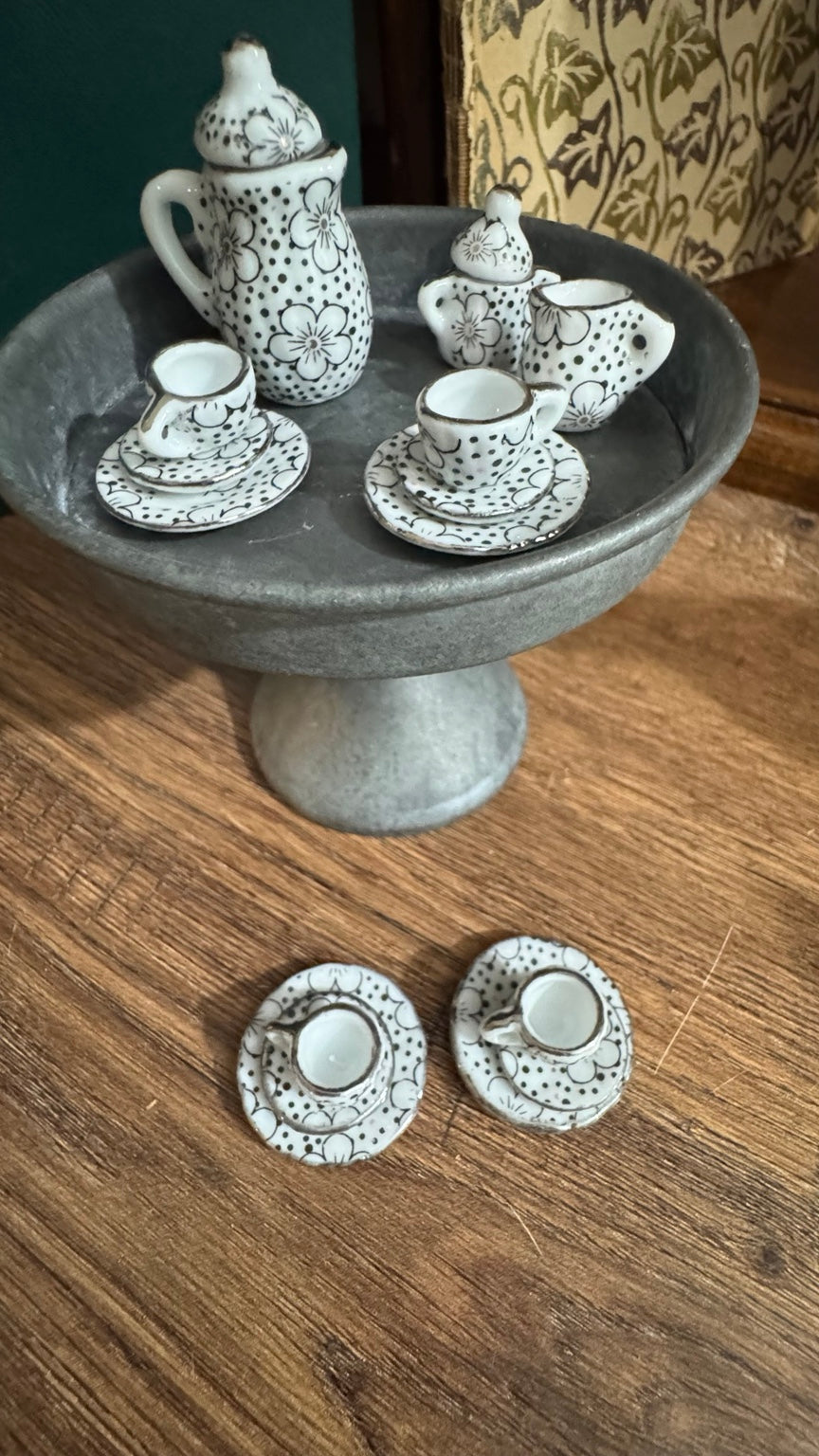 Vintage Miniature Porcelain Tea Set – 15 Piece Floral Dollhouse Set