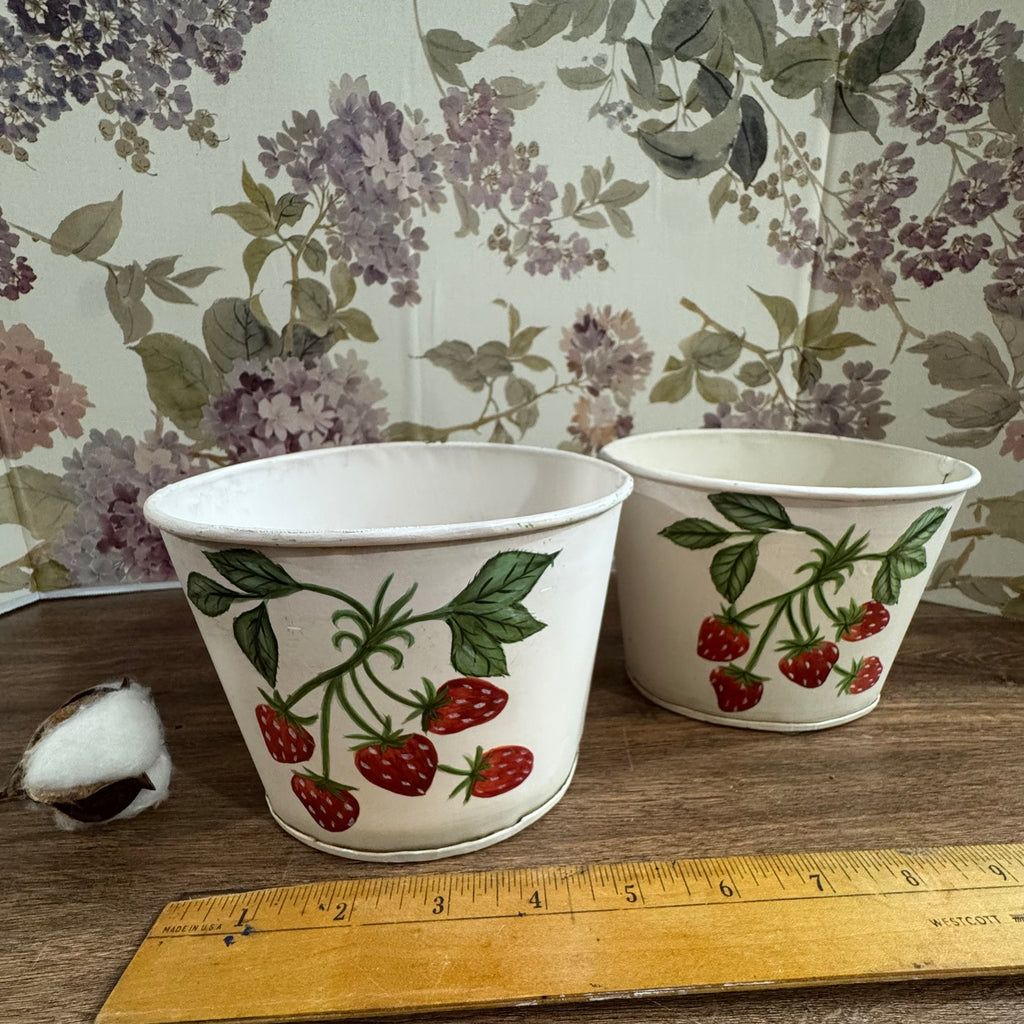 Vintage Style Strawberry Planter Pots | Set of 2 Decorative Metal Cachepots