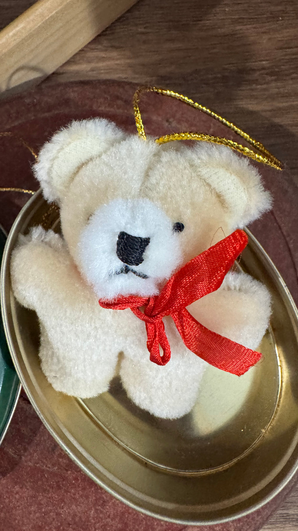 Vintage 1988 “Beary Christmas” Tin Ornament with Mini Plush Bear for the set