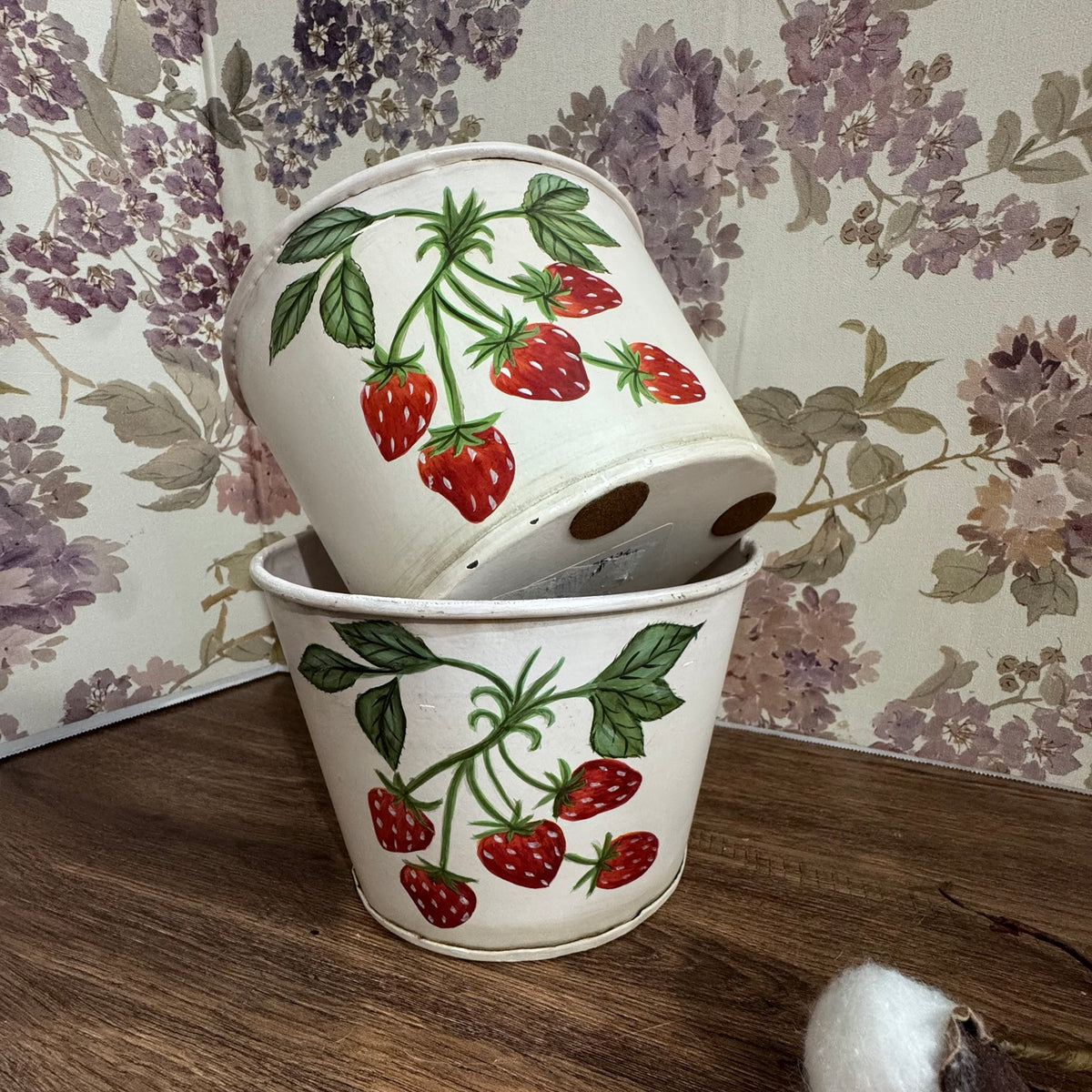 Vintage Style Strawberry Planter Pots | Set of 2 Decorative Metal Cachepots