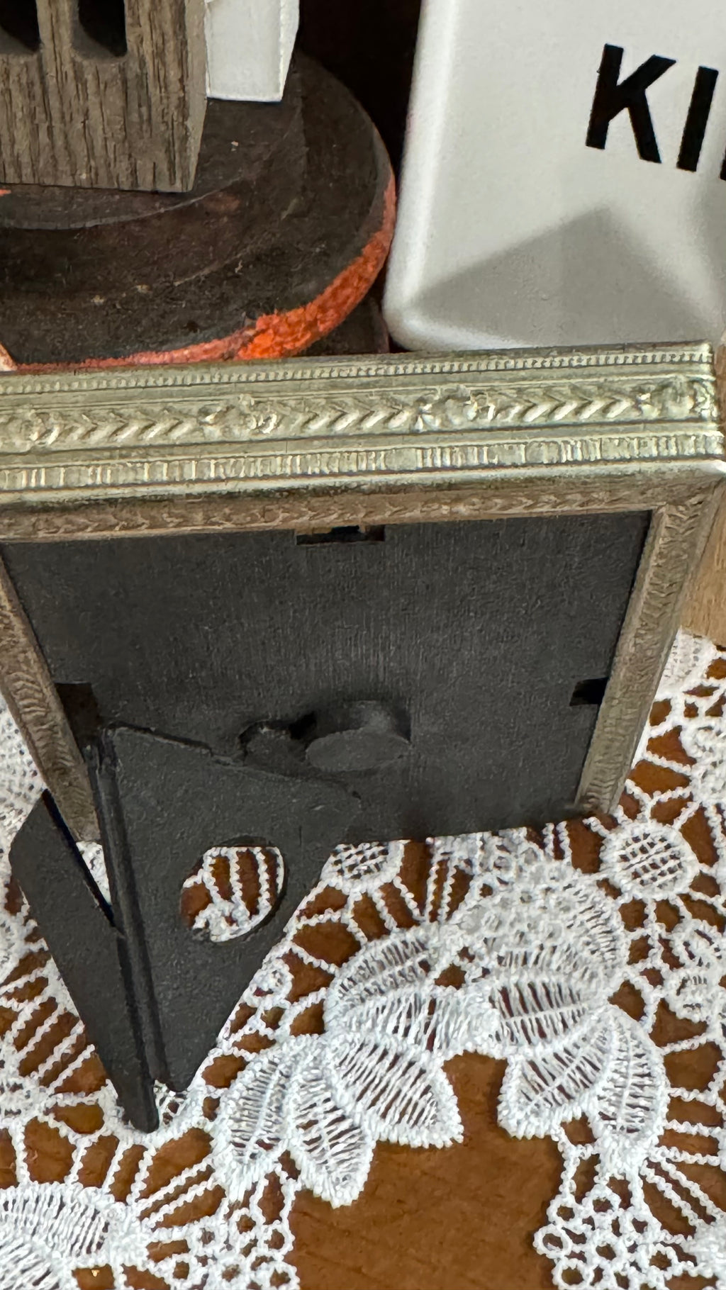Small Aged Metal Tabletop Picture Frame – Beveled Border