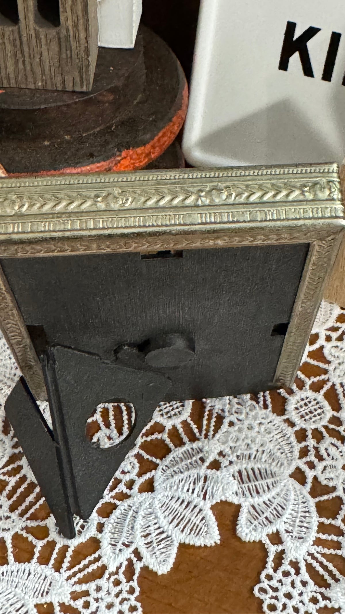 Small Aged Metal Tabletop Picture Frame – Beveled Border