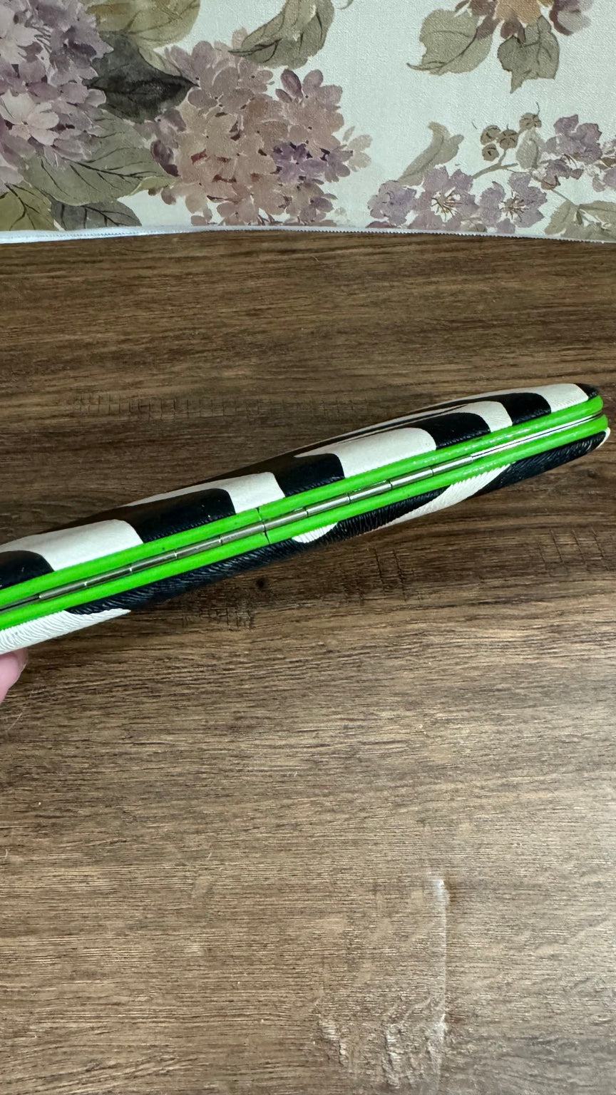 Zebra Print Hard Frame Clutch Wallet with Lime Green Trim