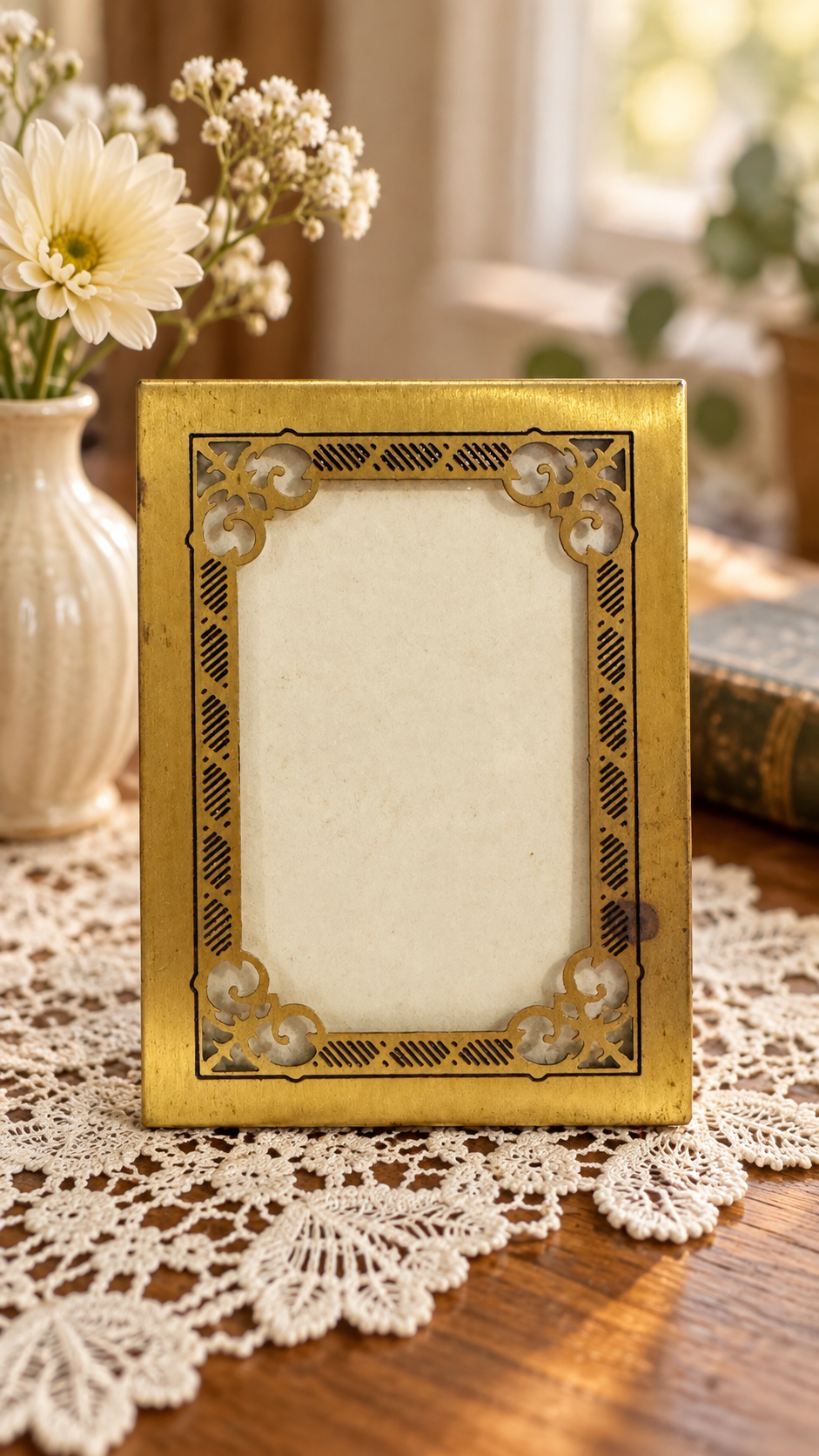 Small Gold-Tone Filigree Tabletop Picture Frame