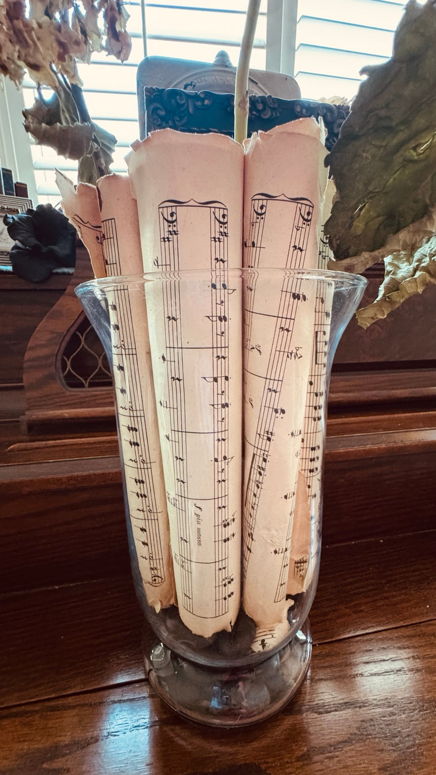 One-of-a-Kind Vintage Sheet Music & Dried Hydrangea Arrangement