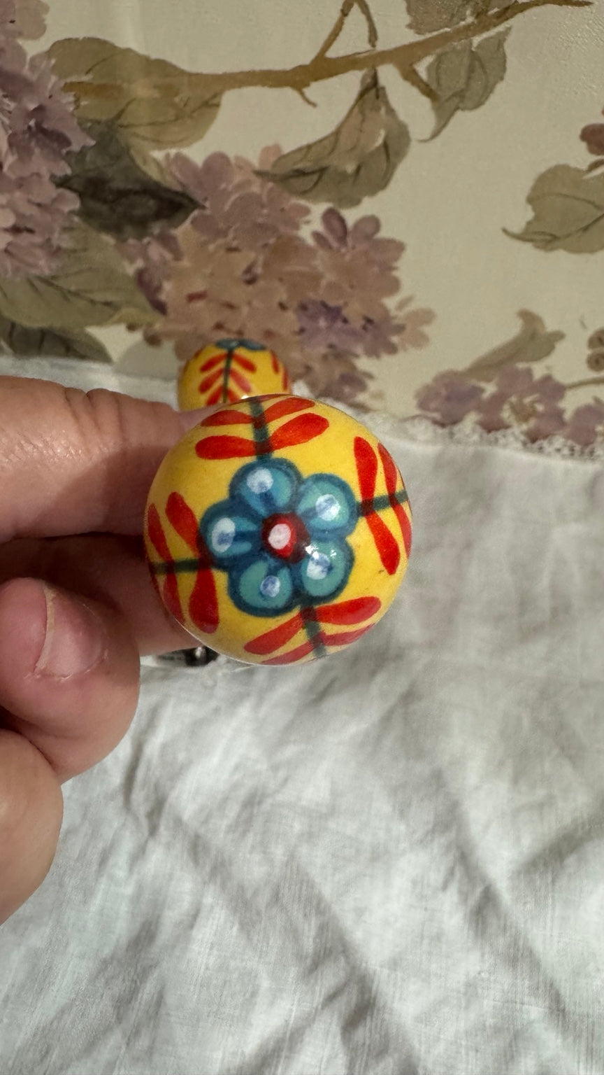 World Market Ceramic Double Wall Hook – Hand Painted Floral Coat & Towel Hook