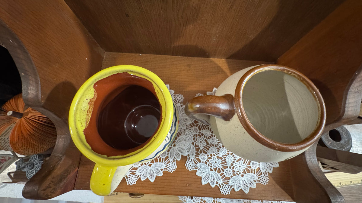 Mexican Souvenir Pottery Mugs – Playa del Carmen Turtle & Durango – Pair