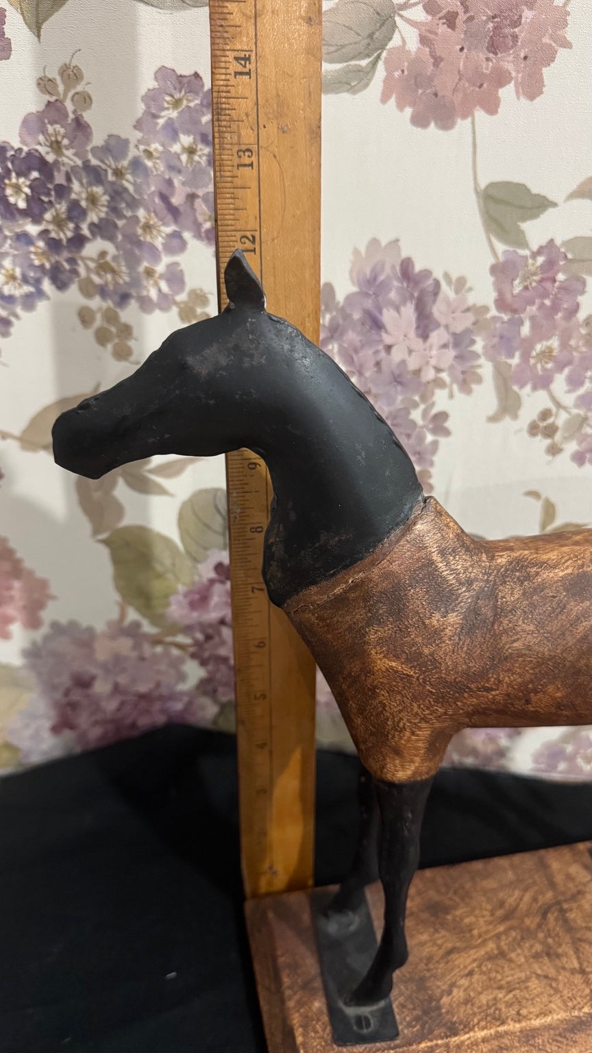 Handcrafted Rustic Wooden Horse Sculpture on Wood Base – 12”