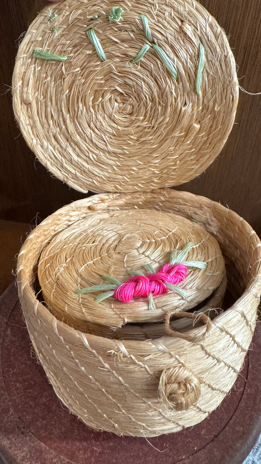 Mini Floral Woven Nesting Baskets with Lids – Set of 3