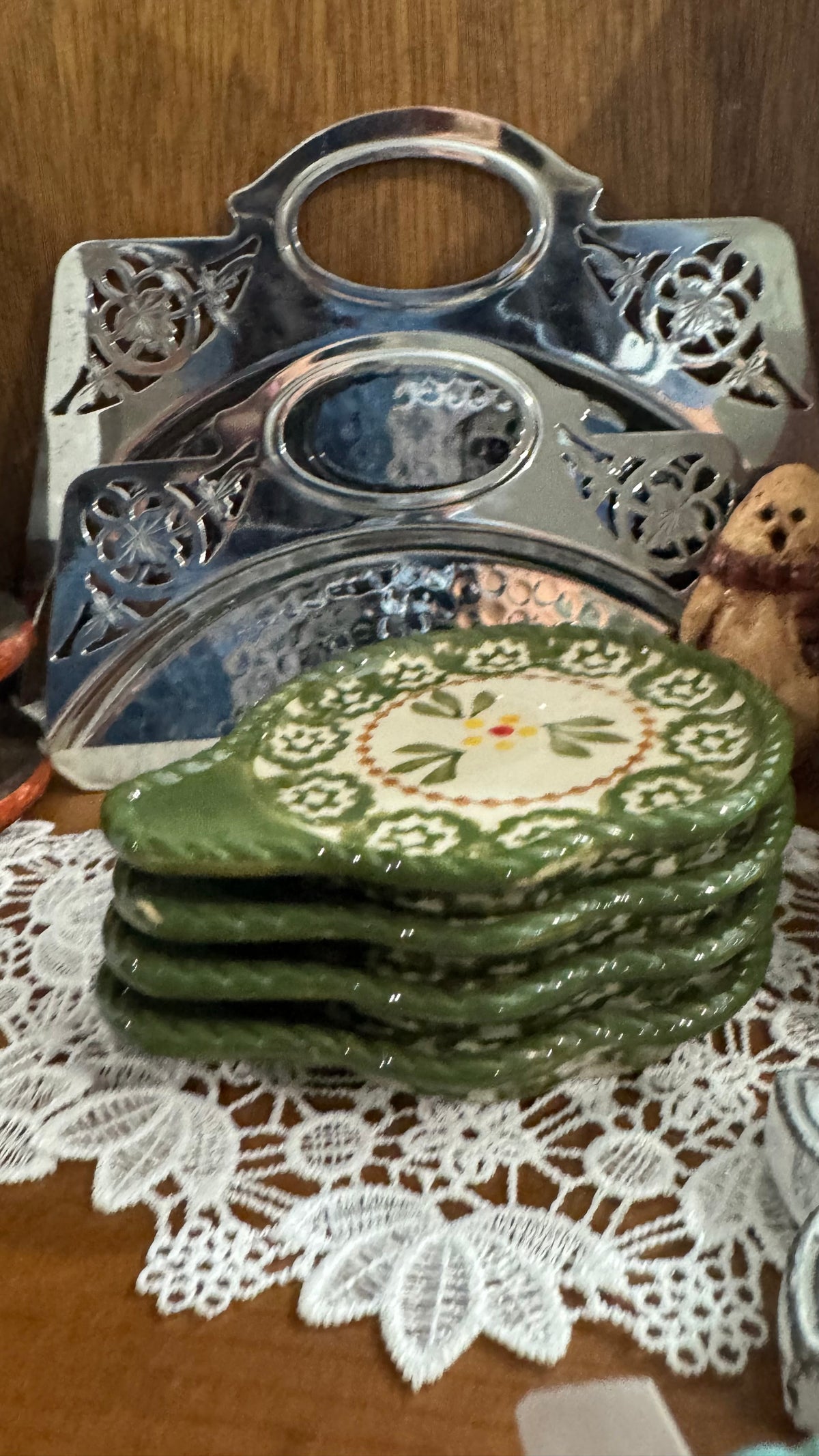 Set of 4 Temp-tations Old World Green Lid-It Plates / Trivets