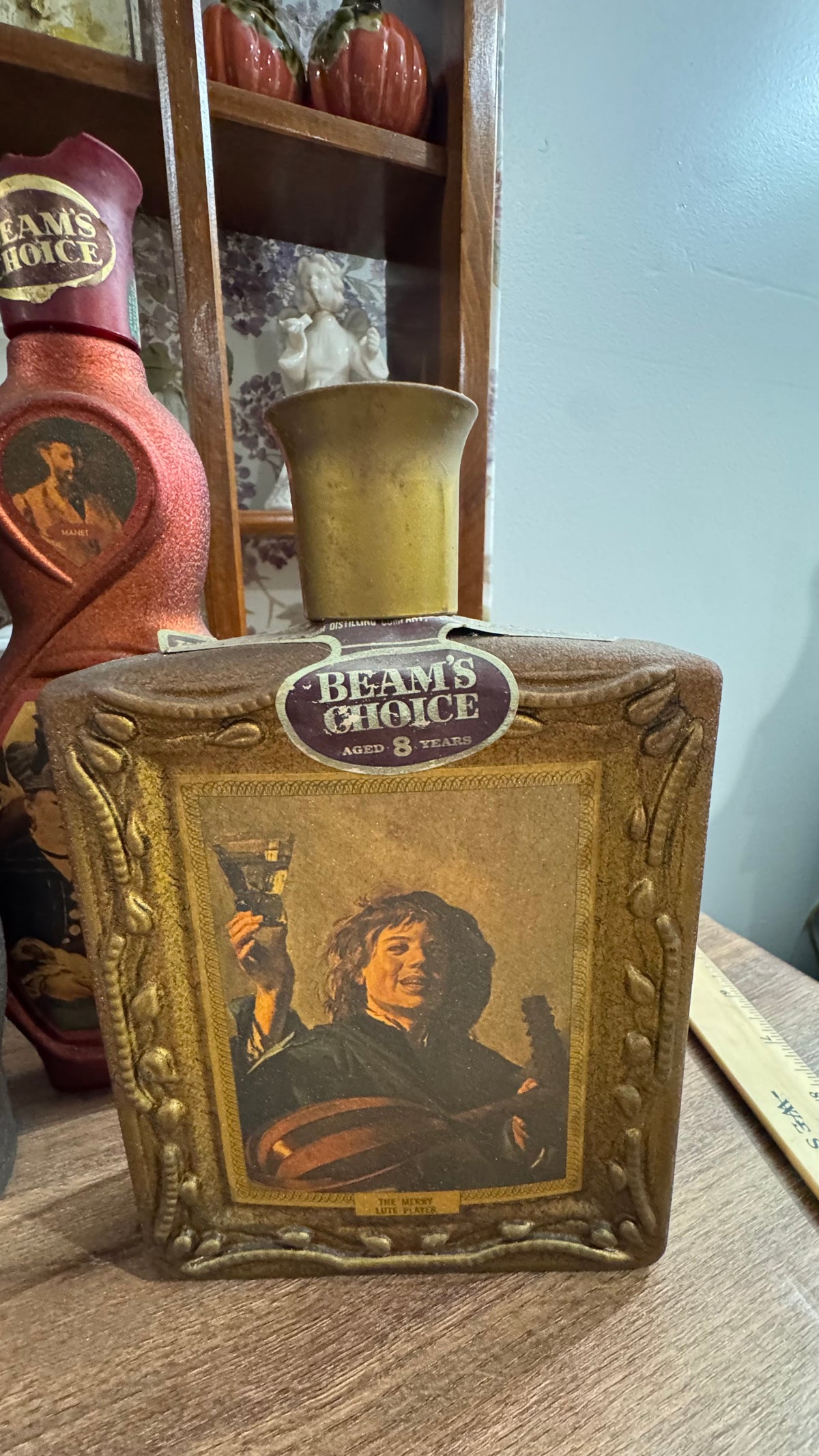 3 Vintage Beam’s Choice Art Decanter Bottles – Home Bar Display – Set