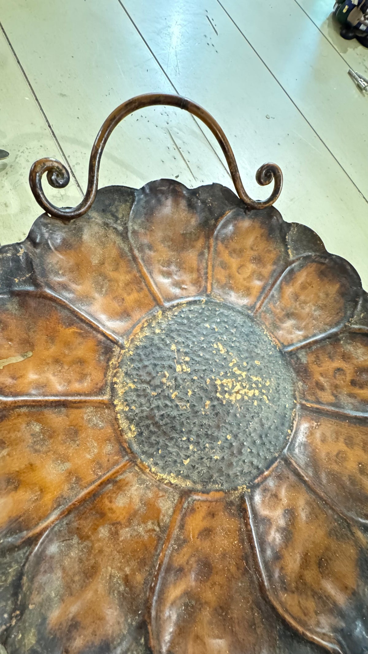 Rustic Metal Sunflower Tray with Scroll Handles