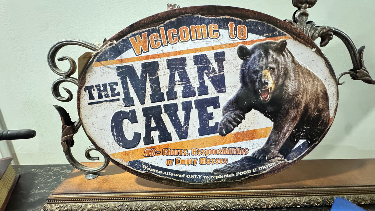 Rivers Edge Man Cave Black Bear Metal Sign – Rustic Lodge Decor