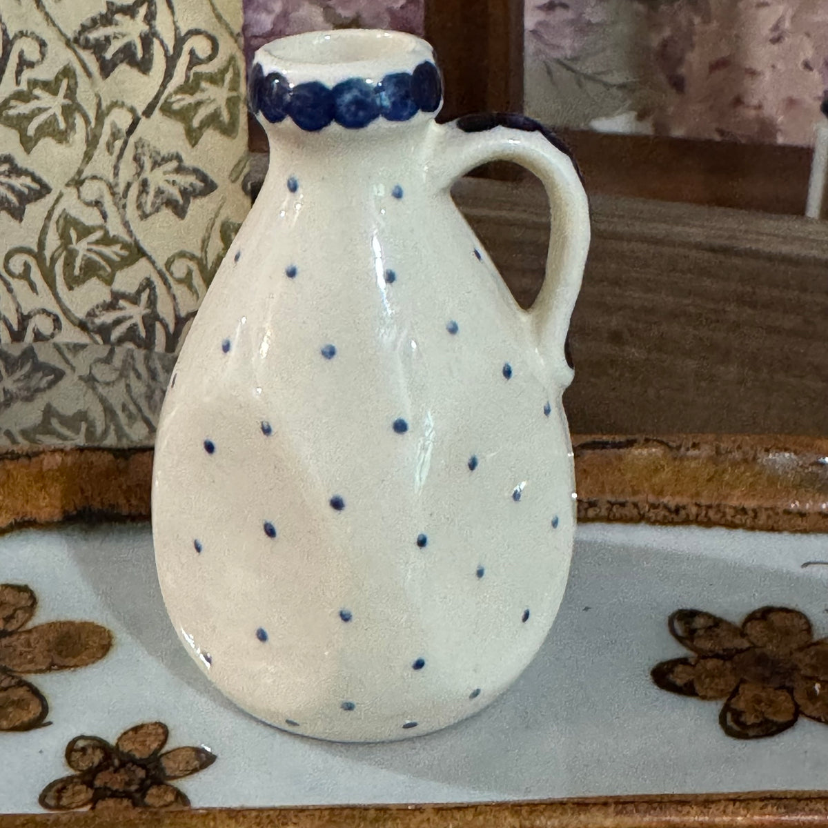 Vintage Anfora Mexico Mini Pottery Pitcher – Blue & White