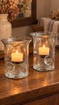 Rippled Glass Hurricane Candle Holders with Metal Inserts – Set of 2