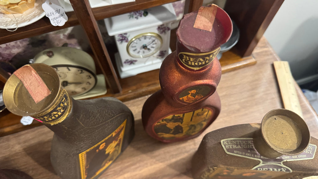 3 Vintage Beam’s Choice Art Decanter Bottles – Home Bar Display – Set