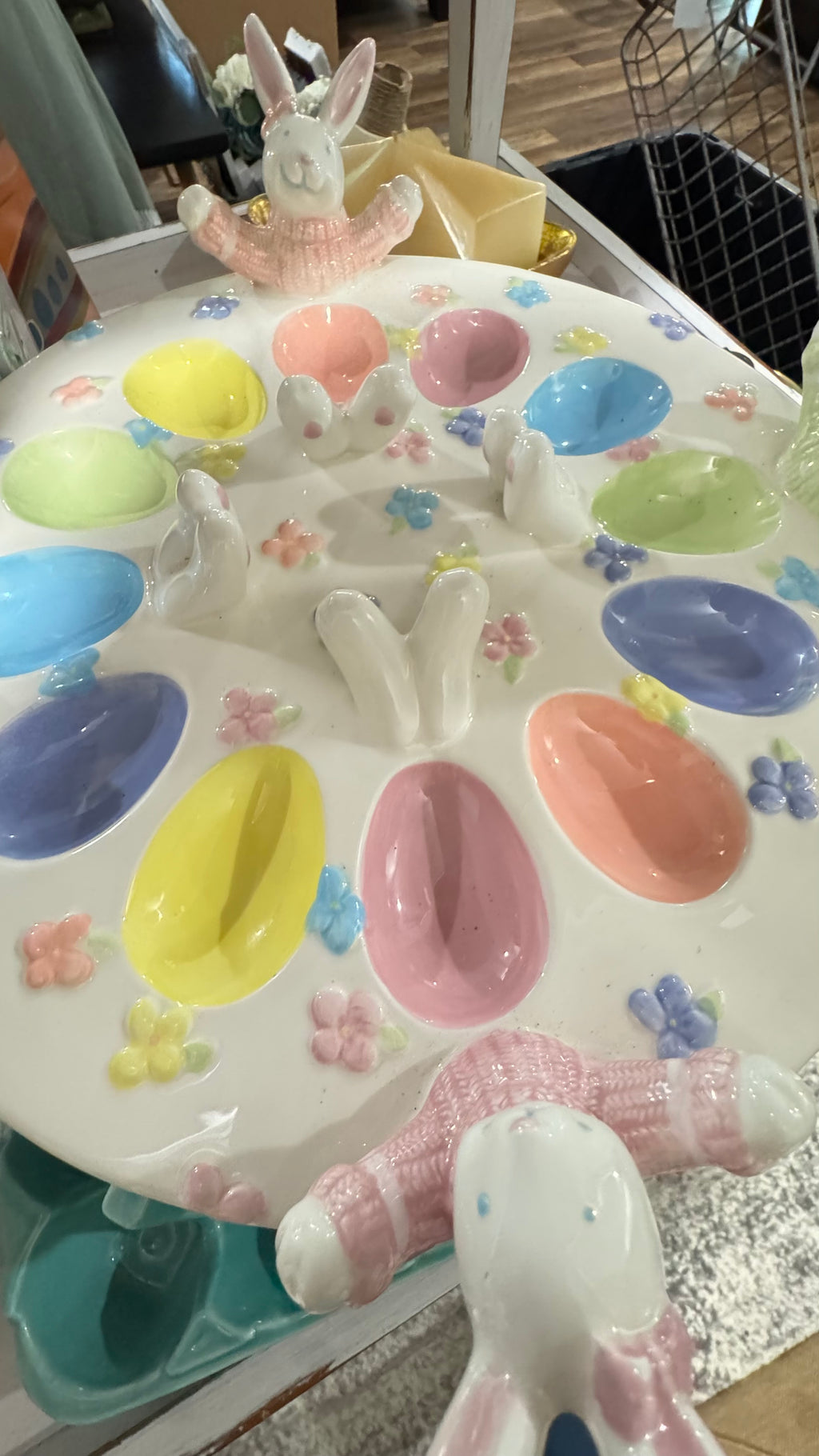 Blossoms & Blooms Easter Bunny Deviled Egg Platter Ceramic Spring Tray