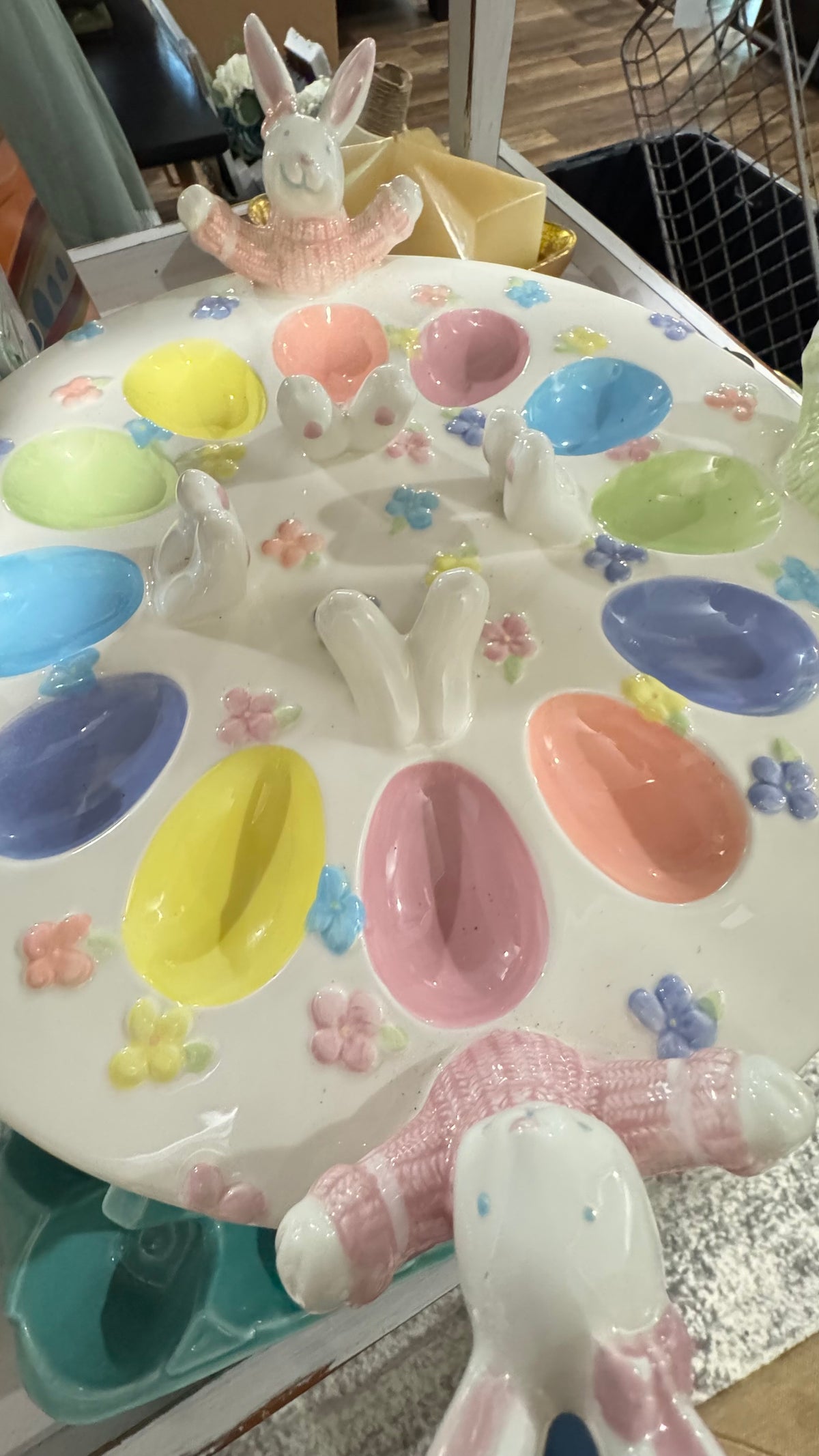 Blossoms & Blooms Easter Bunny Deviled Egg Platter Ceramic Spring Tray