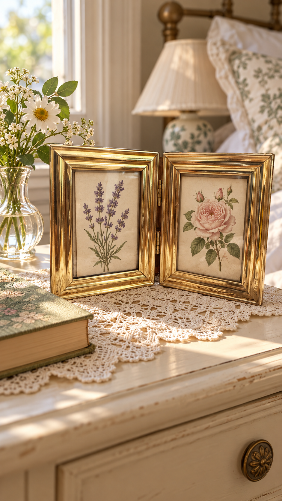 Small Gold-Tone Hinged Double Picture Frame – Tabletop Display