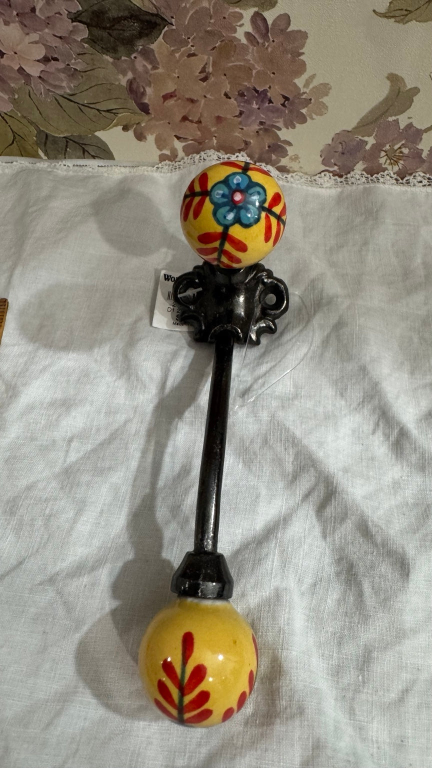 World Market Ceramic Double Wall Hook – Hand Painted Floral Coat & Towel Hook
