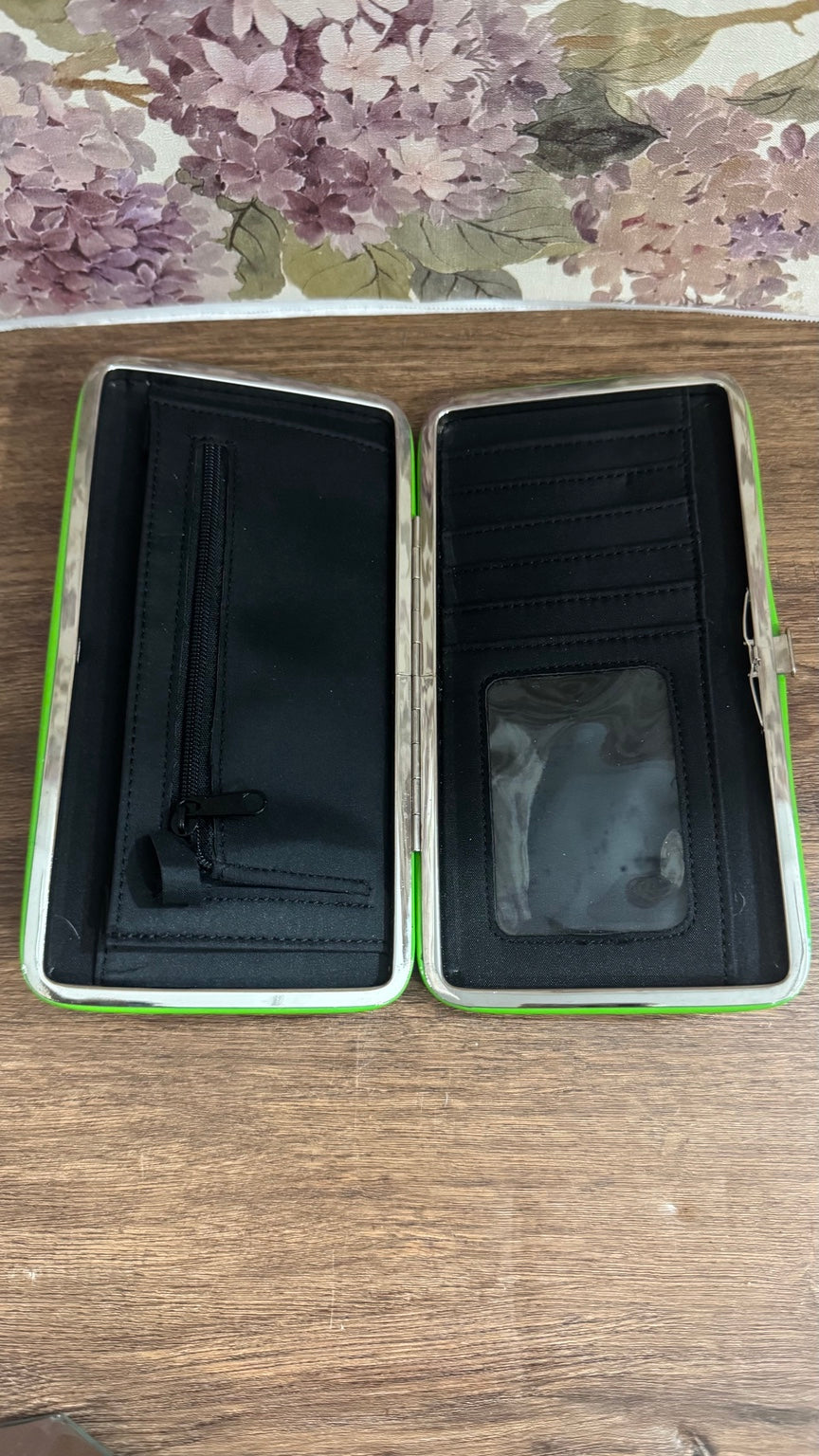 Zebra Print Hard Frame Clutch Wallet with Lime Green Trim
