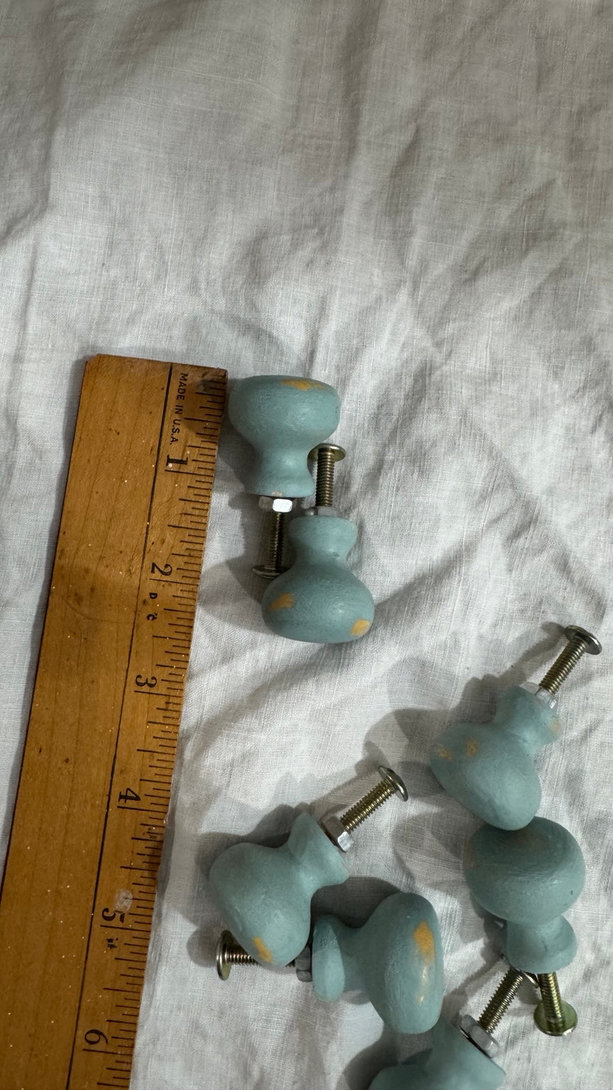 Set of 8 Distressed Aqua Wood Drawer Knobs | Farmhouse Cottage Cabinet Pulls