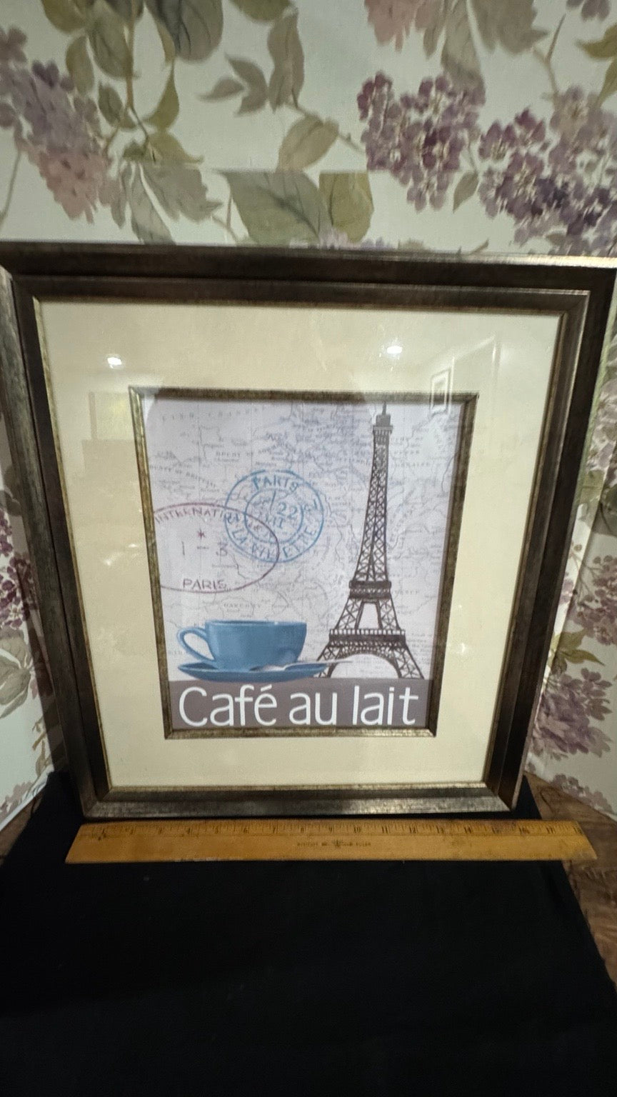 Coffee Bar Wall Décor Set | Café au Lait Framed Print & Cappuccino Metal Wall Art