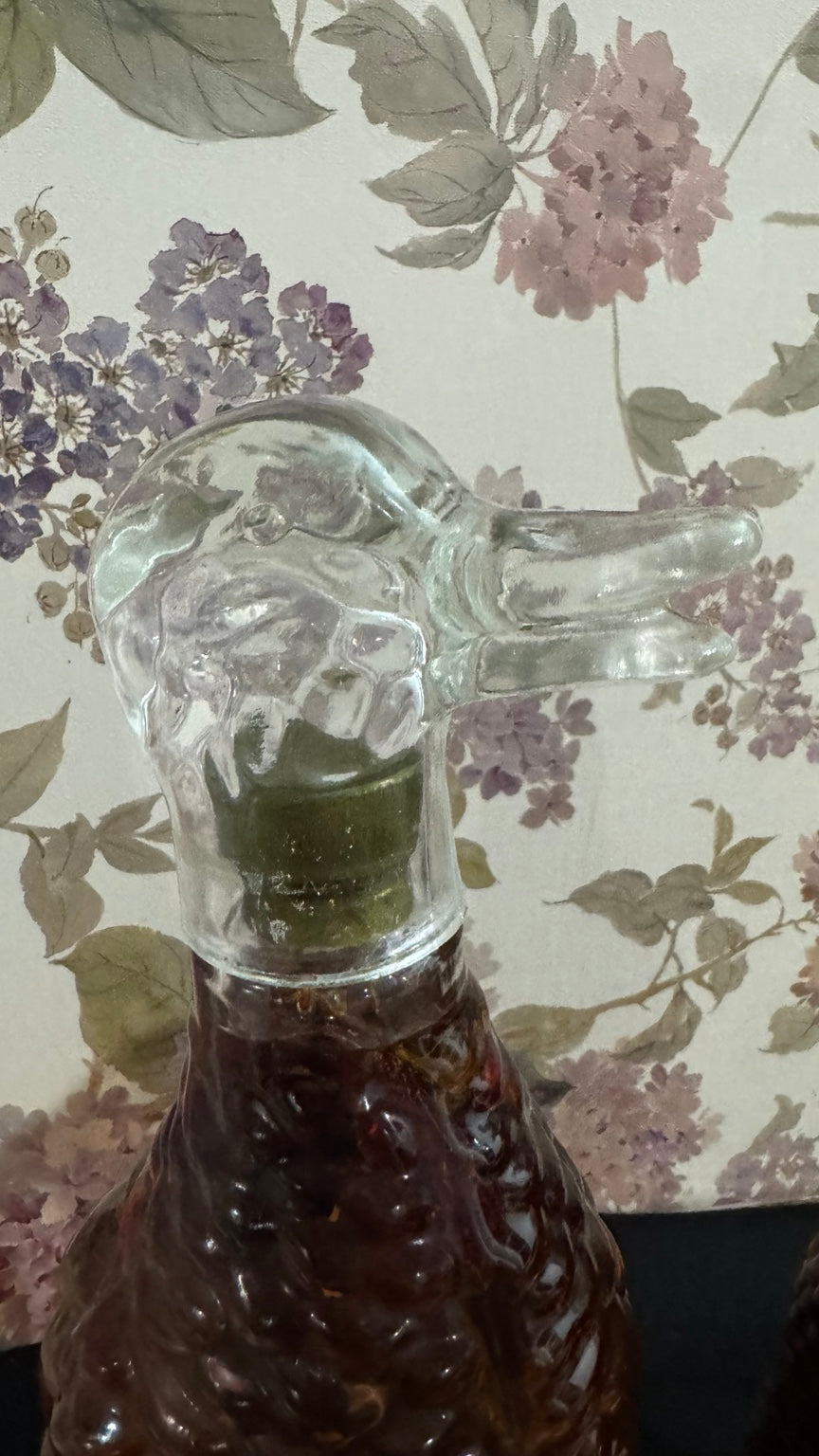 Vintage Duck Glass Decanter with Original Infused Contents & Duck Stopper