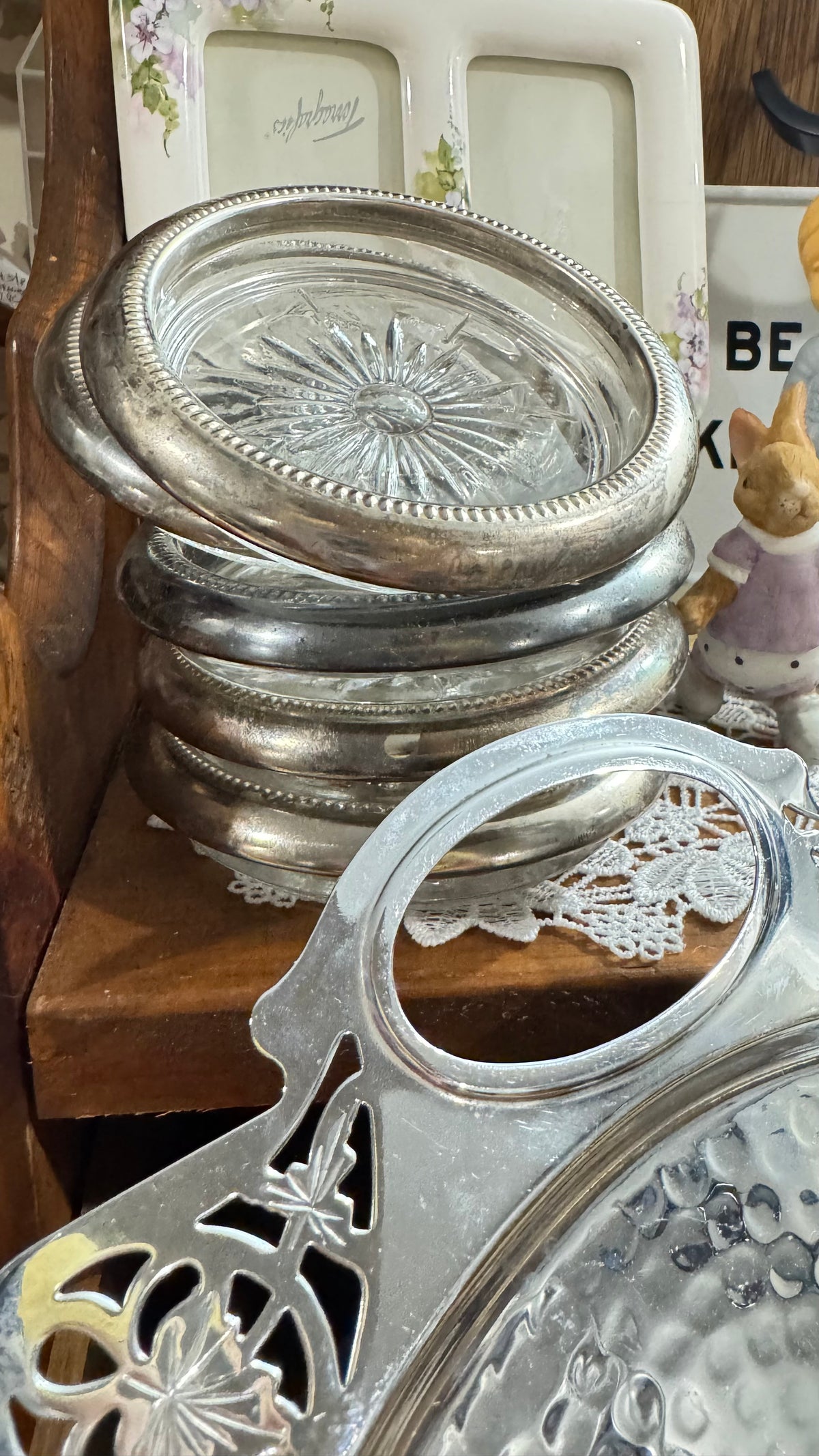 Vintage Leonard Silverplate & Glass Coasters – Set of 5