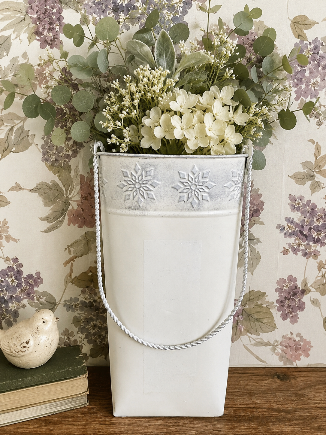 White Metal Farmhouse Wall Pocket Vase | Rustic Floral Holder
