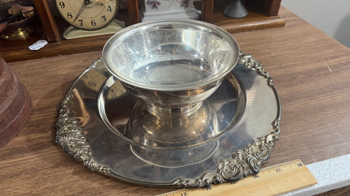 Ornate Silver-Tone Chip & Dip Serving Set – 3 Pieces