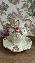 Vintage Porcelain Floral Pitcher & Tray Set – Roses & Gold Trim