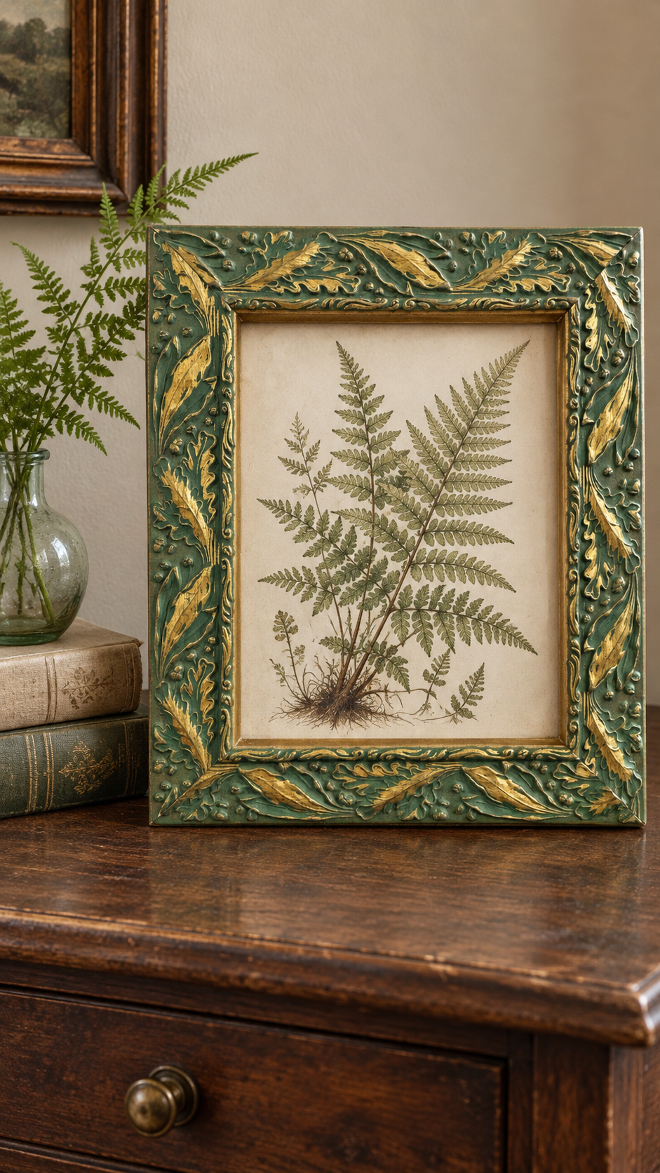 Burnes 8x10 Green Gold Ornate Botanical Leaf Picture Frame Tabletop Wall Decor