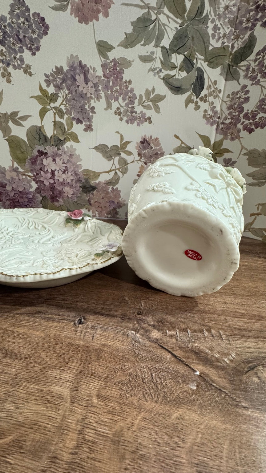 Vintage Porcelain Floral Pitcher & Tray Set – Roses & Gold Trim