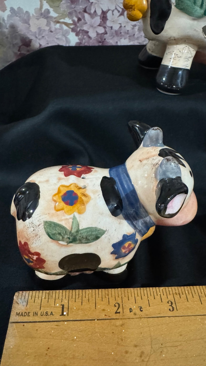 Vintage Farmhouse Cow Tea Light Holder & Salt Pepper Shaker Set
