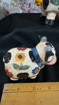 Vintage Farmhouse Cow Tea Light Holder & Salt Pepper Shaker Set