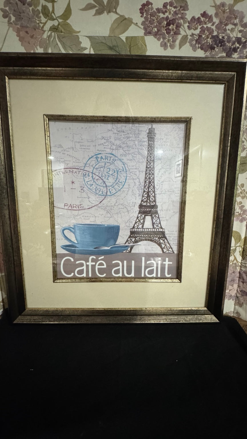 Coffee Bar Wall Décor Set | Café au Lait Framed Print & Cappuccino Metal Wall Art