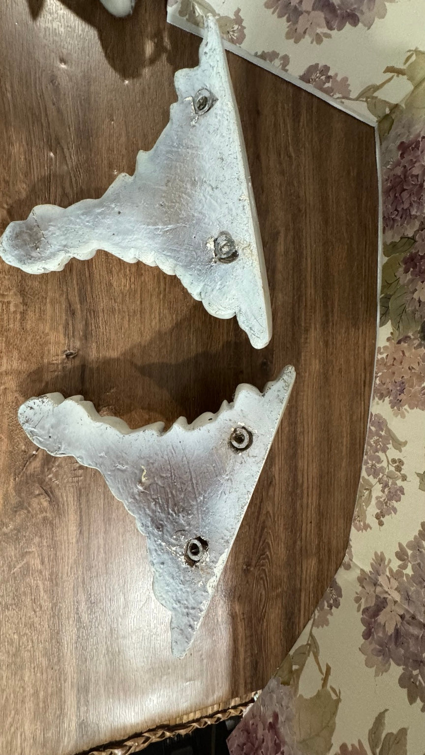 Pair of Ornate Distressed White Wall Shelves | Farmhouse Decor